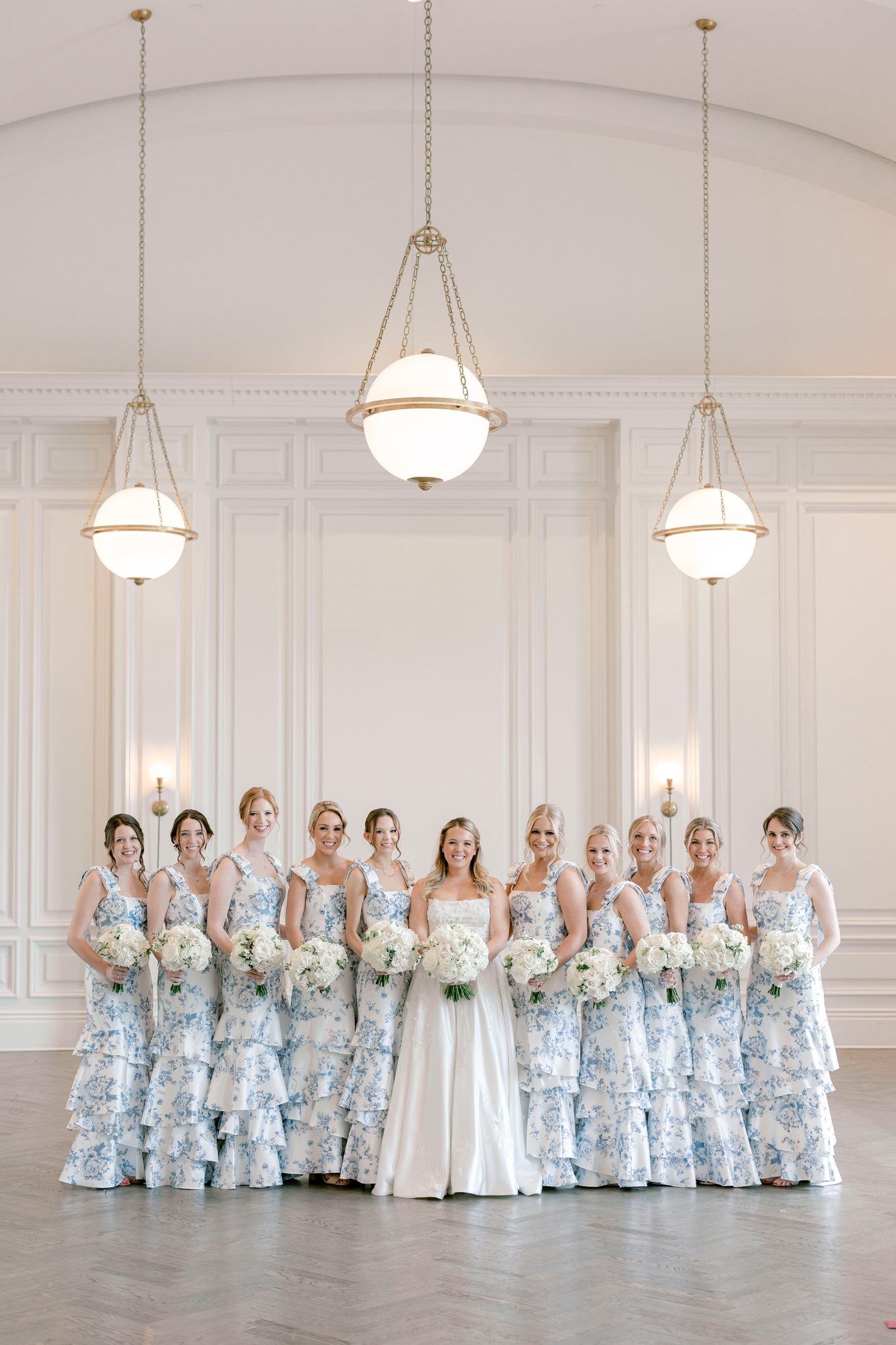 Blue and White Toile Bridesmaid Dresses